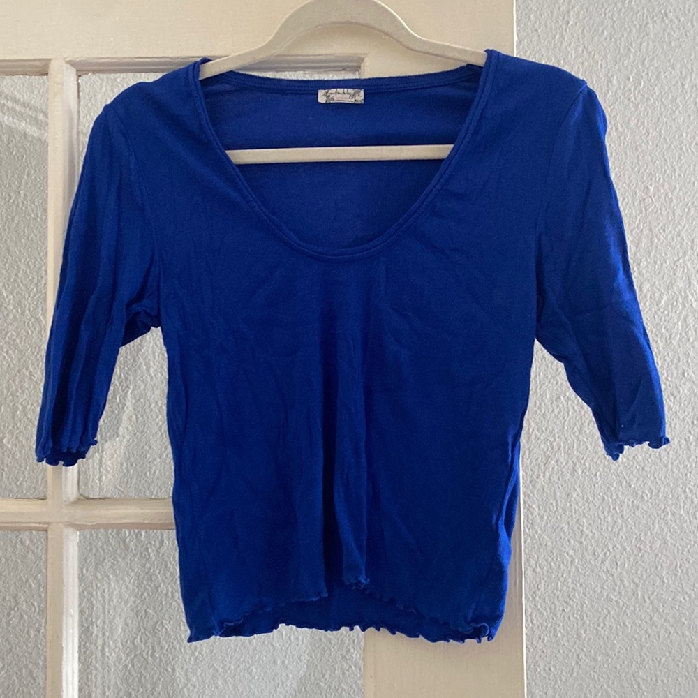 Royal blue Free People cropped shirt, 3/4 sleeve